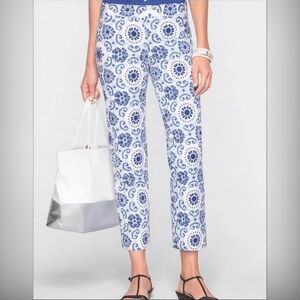 Talbots Heritage Cropped‎ Pants Blue White Mosaic Ankle Straight Leg Side Zip